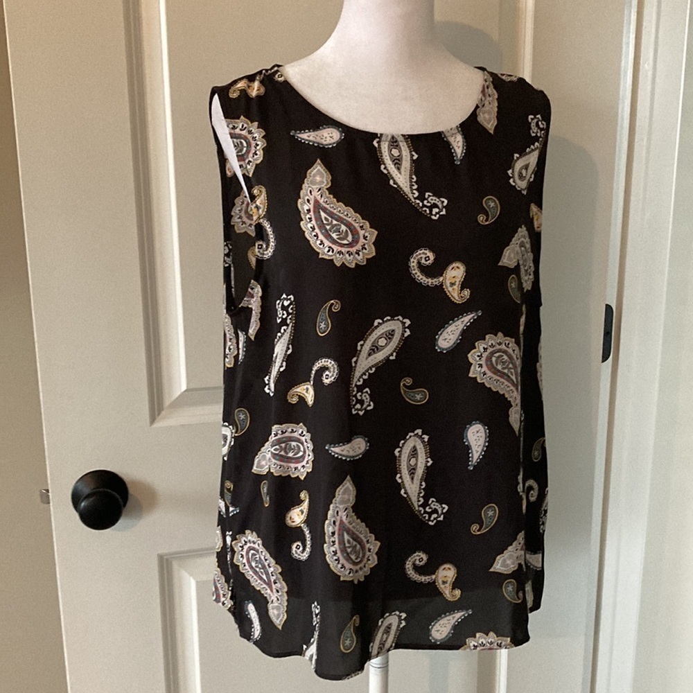 LOFT Outlet large petite blouse sleeveless paisley brown - Picture 4 of 10